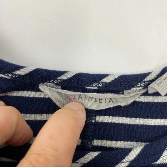 Athleta Womens Small Navy Gray Striped Racerback Super Swing Tank Dress Pockets - Picture 4 of 8
